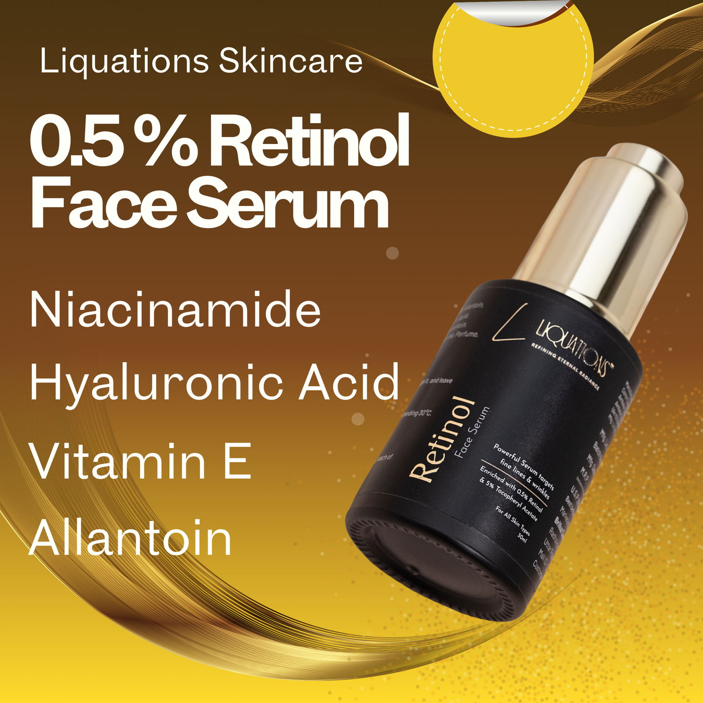 0.5% Retinol Pore Minimizing & Anti-Aging Face Serum with Vitamin E, Niacinamide, Hyaluronic Acid & Allantoin that Reduces Fine Lines & Wrinkles |30ML