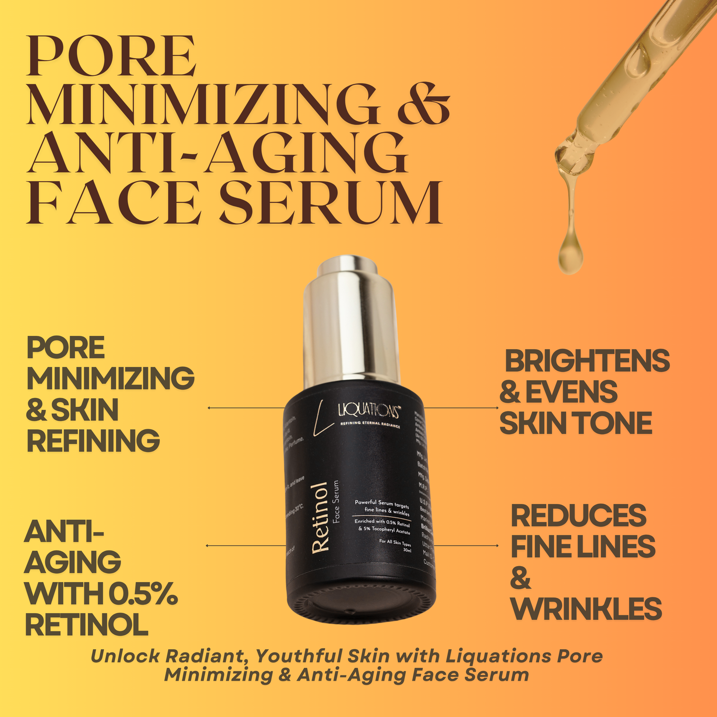 0.5% Retinol Pore Minimizing & Anti-Aging Face Serum with Vitamin E, Niacinamide, Hyaluronic Acid & Allantoin that Reduces Fine Lines & Wrinkles |30ML