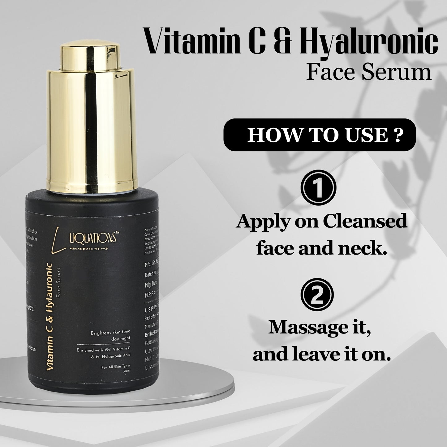 15% Vitamin C+1% Hyaluronic Acid , Niacinamide & Kojic Acid Face Serum For Intense Brightening & Pigmentation Removal | All Skin Types | 30 ML