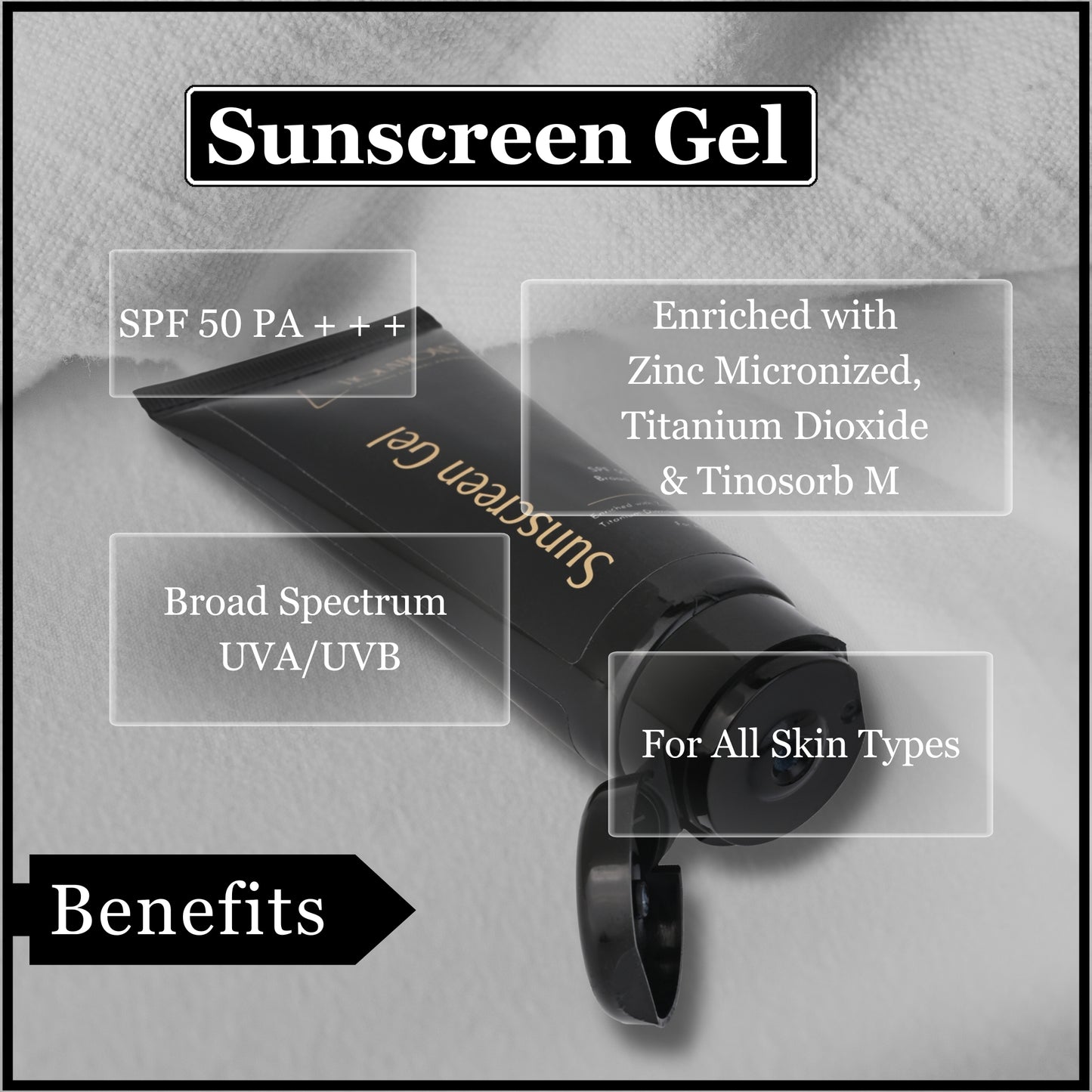 SPF 50 PA+++ Mineral Sunscreen Gel with Micronized Zinc Oxide and Tinosorb M | Broad Spectrum UVA/UVB Protection for Normal | For All Skin Types | 50g