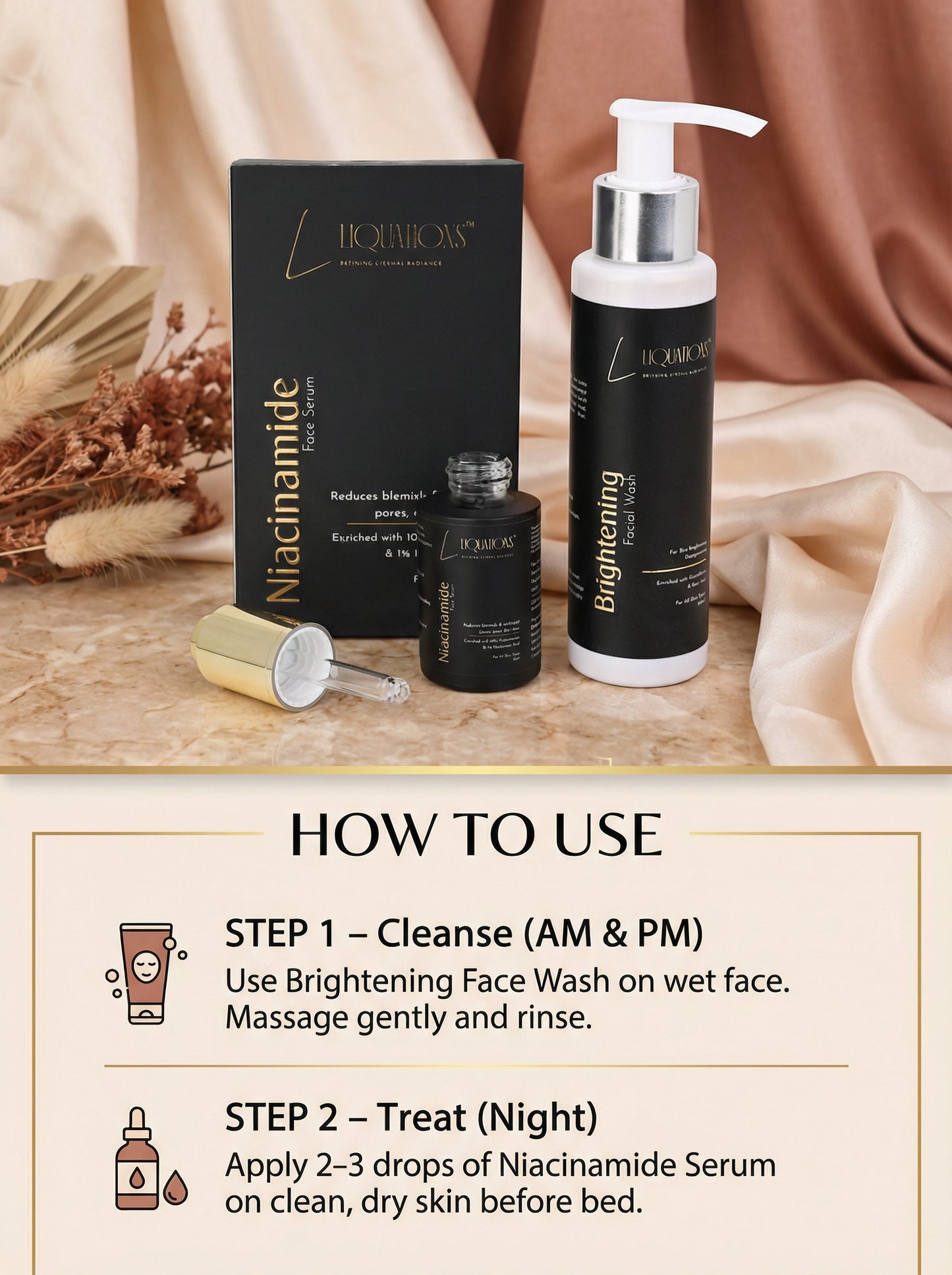 Brightening Skincare Combo – 10% Niacinamide Face Serum + Kojic Acid Face Wash for Pigmentation, Dark Spots & Glowing Skin