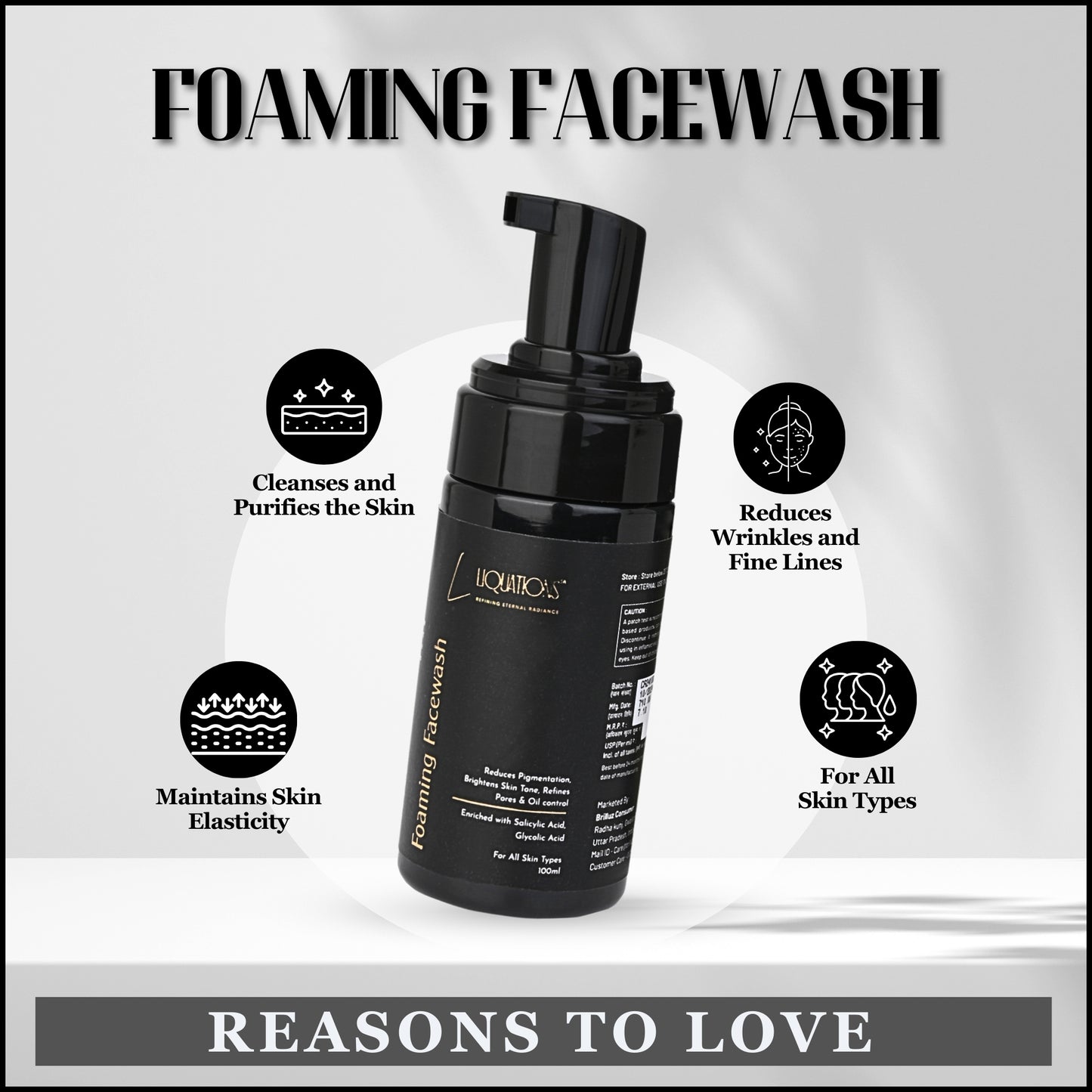 LIQUATIONS Salicylic Acid Foaming Face Wash With 1% Salicylic & 1% Glycolic Acid (AHA BHA) for Acne-Prone & Oily Skin | Anti Acne Face Cleanser for Skin Brightening ,Controls Acne or Pimples | Women & Men | 100 ml