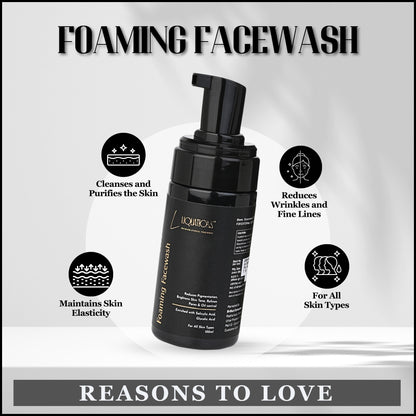 LIQUATIONS Salicylic Acid Foaming Face Wash With 1% Salicylic & 1% Glycolic Acid (AHA BHA) for Acne-Prone & Oily Skin | Anti Acne Face Cleanser for Skin Brightening ,Controls Acne or Pimples | Women & Men | 100 ml