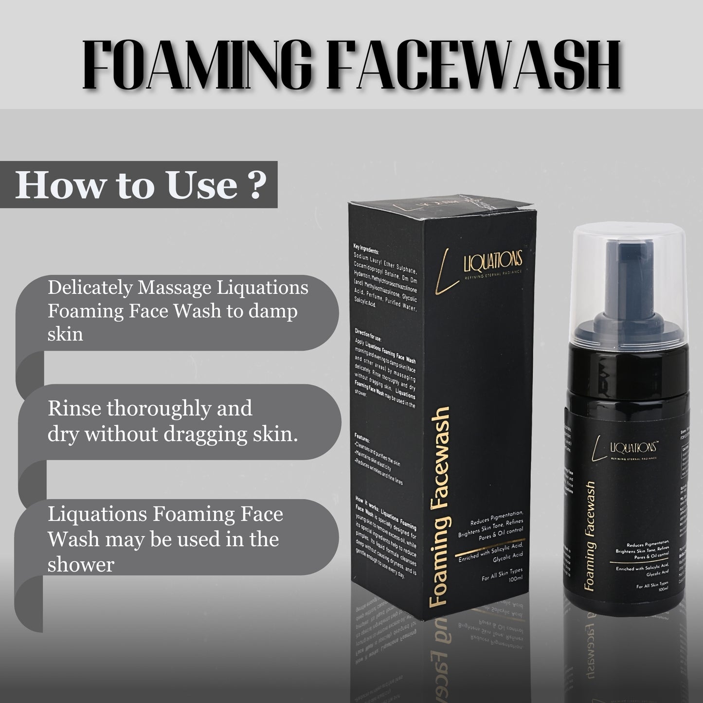 LIQUATIONS Salicylic Acid Foaming Face Wash With 1% Salicylic & 1% Glycolic Acid (AHA BHA) for Acne-Prone & Oily Skin | Anti Acne Face Cleanser for Skin Brightening ,Controls Acne or Pimples | Women & Men | 100 ml