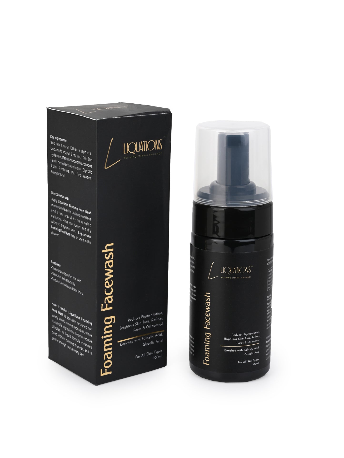 LIQUATIONS Salicylic Acid Foaming Face Wash With 1% Salicylic & 1% Glycolic Acid (AHA BHA) for Acne-Prone & Oily Skin | Anti Acne Face Cleanser for Skin Brightening ,Controls Acne or Pimples | Women & Men | 100 ml
