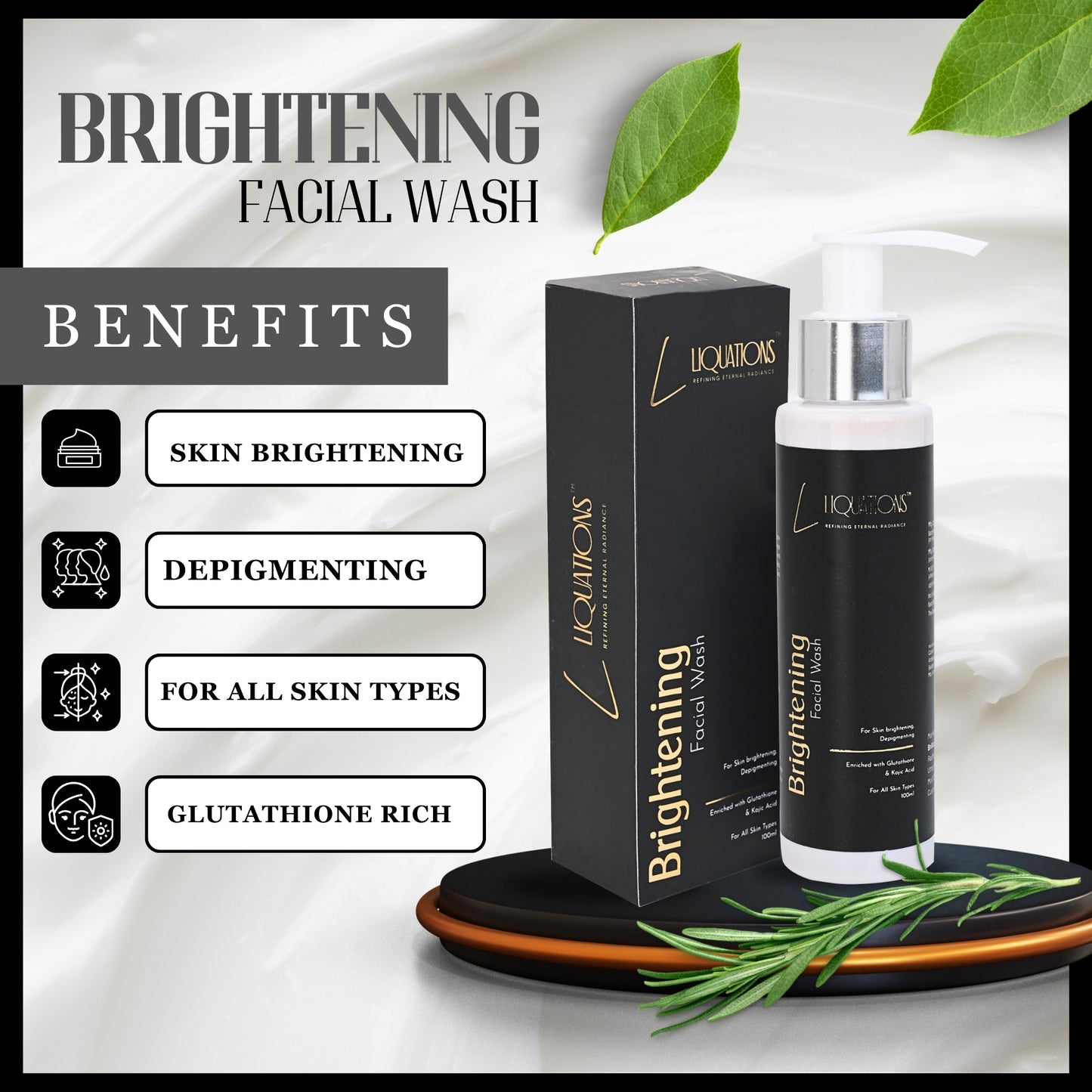 LIQUATIONS Brightening Face Wash With Kojic Acid & Glutathione For Pigmentation & Dark Spots for Glowing Skin | For Men & Women | All Skin Types | 100 ML