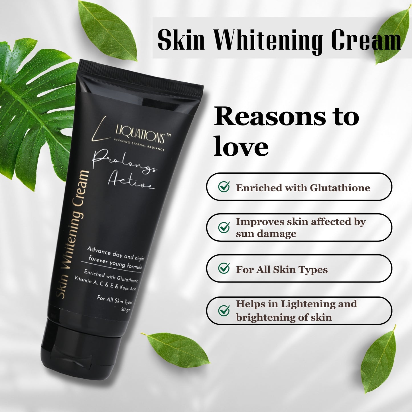 LIQUATIONS Glutathione Kojic Acid Face Cream For Pigmentation with Vitamin C,E,A | Moisturizer for Face Targets Dark Spots & Uneven Skin Tone | For All Skin Types- 50g