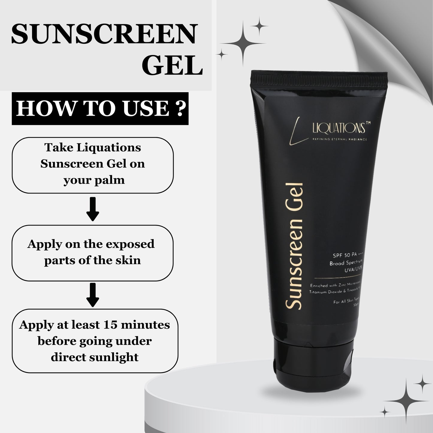 SPF 50 PA+++ Mineral Sunscreen Gel with Micronized Zinc Oxide and Tinosorb M | Broad Spectrum UVA/UVB Protection for Normal | For All Skin Types | 50g