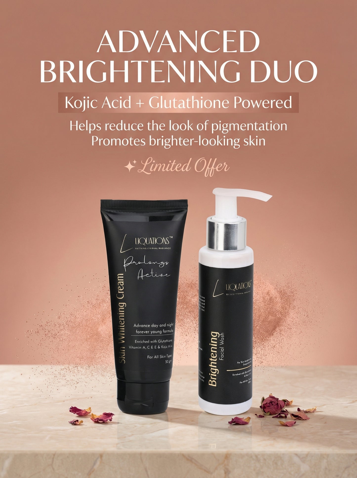Ultimate Glow Duo – Brightening Face Wash + Face Cream with Kojic Acid & Glutathione for Dark Spots, Pigmentation & Radiant Skin | For Men & Women | All Skin Types