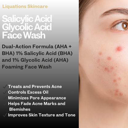 Salicylic Acid Foaming Face Wash with 1% Salicylic & 1% Glycolic Acid (AHA BHA) for Acne-Prone & Oily Skin that Controls Acne or Pimples | 100 ML