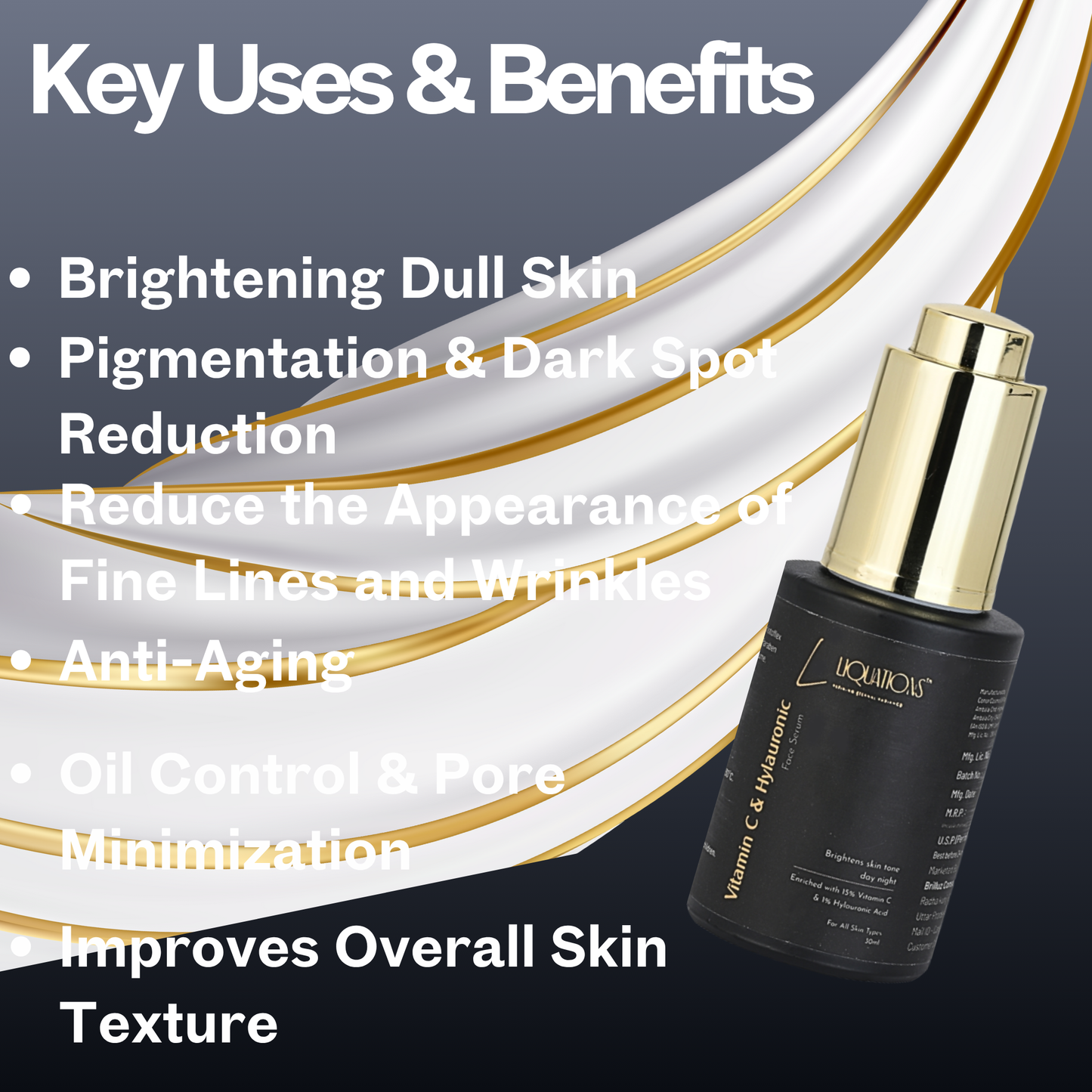 15% Vitamin C+1% Hyaluronic Acid , Niacinamide & Kojic Acid Face Serum For Intense Brightening & Pigmentation Removal  | All Skin Types | 30 ML