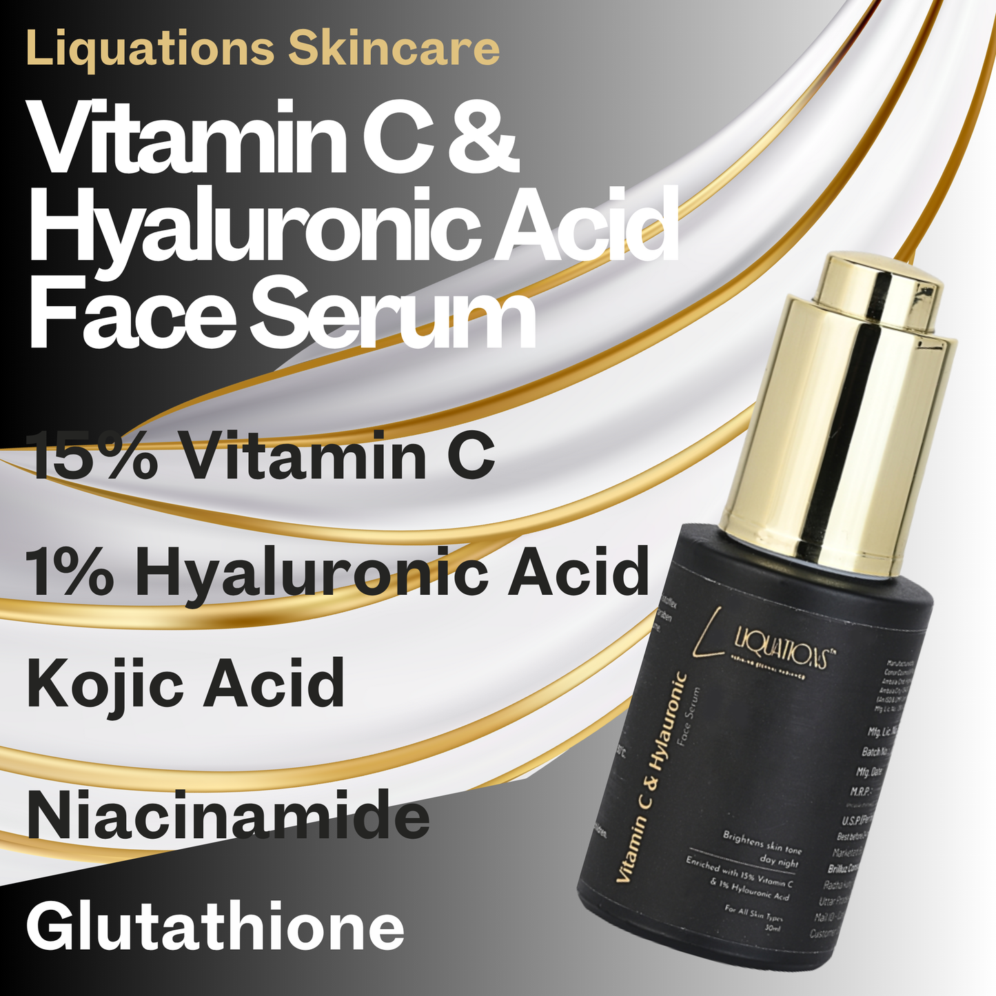 15% Vitamin C+1% Hyaluronic Acid , Niacinamide & Kojic Acid Face Serum For Intense Brightening & Pigmentation Removal  | All Skin Types | 30 ML