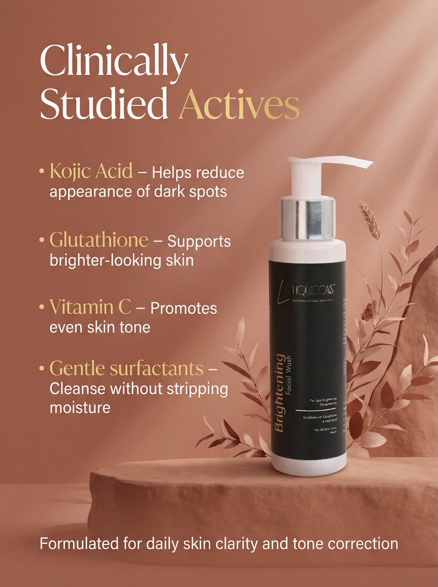 Brightening Face Wash with Kojic Acid & Glutathione for Dark Spots, Pigmentation & Glowing Skin (100 ml)