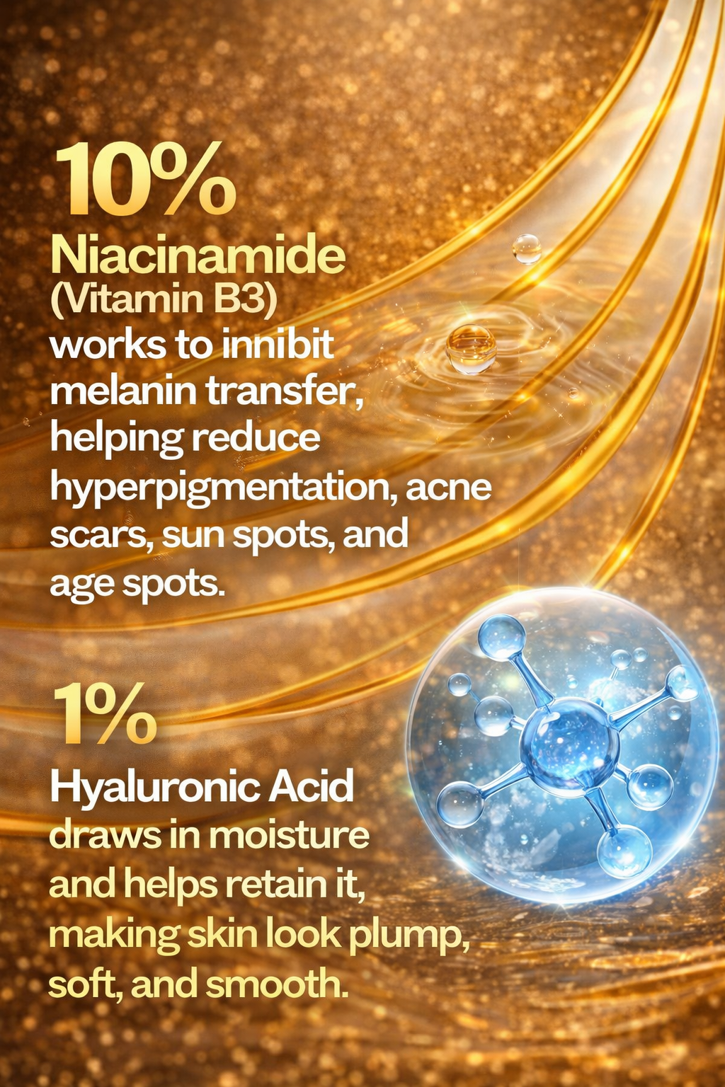 10% Niacinamide,1% Hyaluronic Acid Face Serum with Ethyl Ascorbic Acid | Serum for Pigmentation, Dark Spot & Skin Brightening | All Skin Types | 30ML