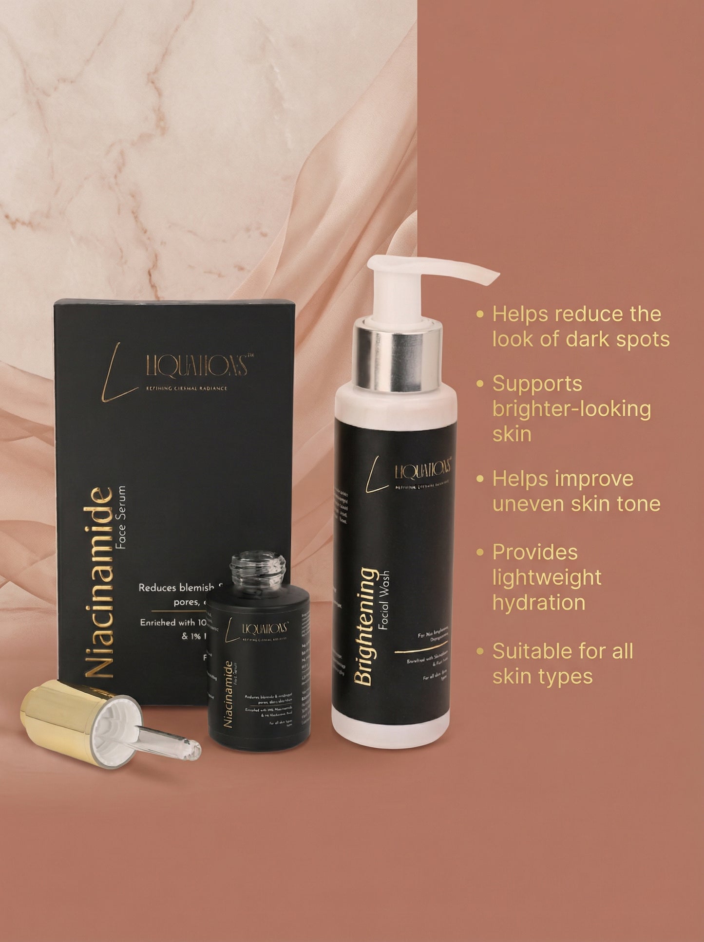 Brightening Skincare Combo – 10% Niacinamide Face Serum + Kojic Acid Face Wash for Pigmentation, Dark Spots & Glowing Skin