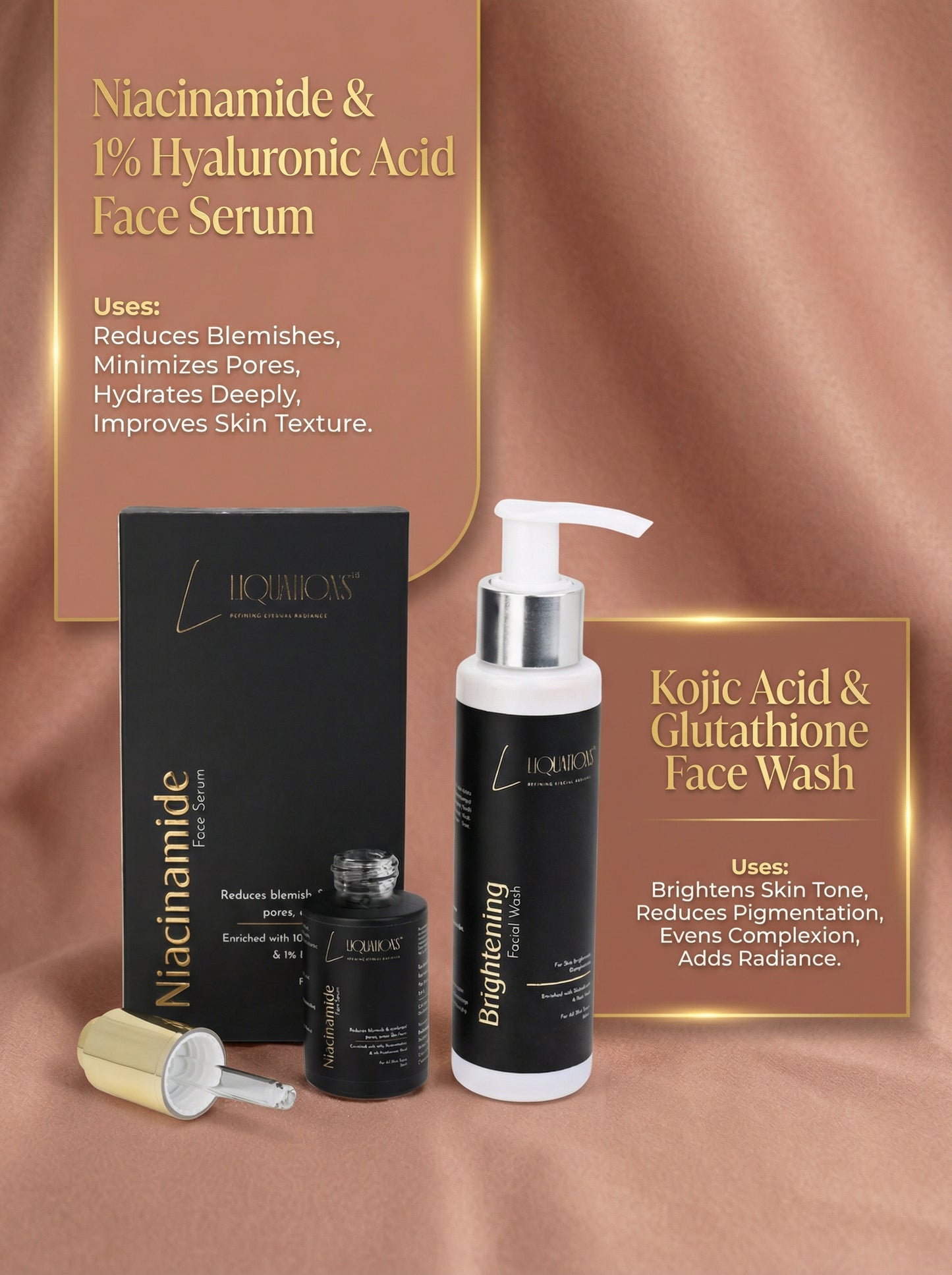 Brightening Skincare Combo – 10% Niacinamide Face Serum + Kojic Acid Face Wash for Pigmentation, Dark Spots & Glowing Skin