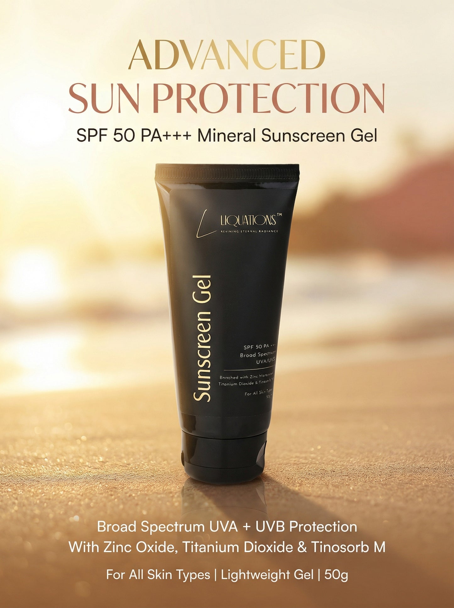 SPF 50 PA+++ Mineral Sunscreen Gel for Face with Zinc Oxide & Tinosorb M | Broad Spectrum UVA/UVB Protection | For All Skin Types | 50g
