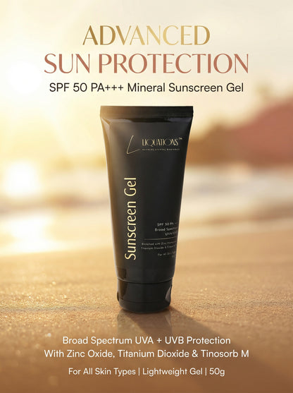 SPF 50 PA+++ Mineral Sunscreen Gel for Face with Zinc Oxide & Tinosorb M | Broad Spectrum UVA/UVB Protection | For All Skin Types | 50g
