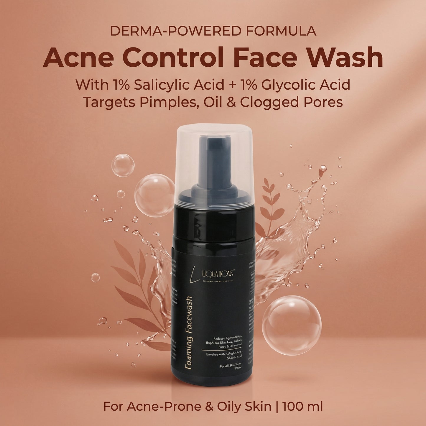 Salicylic Acid Face Wash with 1% Salicylic & 1% Glycolic Acid (AHA + BHA) for Acne-Prone & Oily Skin | Controls Acne, Pimples & Excess Oil | 100 ml