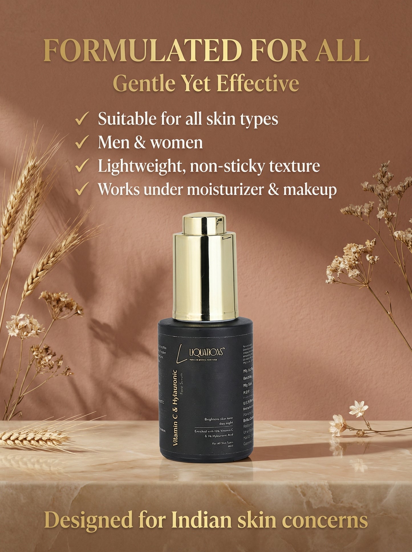 Vitamin C Face Serum 15% with Hyaluronic Acid, Niacinamide & Kojic Acid for Brightening, Dark Spot & Pigmentation Care – 30ml