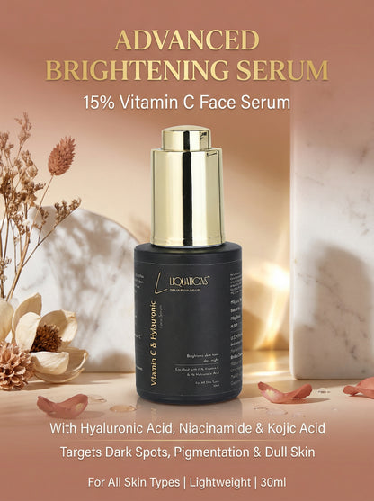 Vitamin C Face Serum 15% with Hyaluronic Acid, Niacinamide & Kojic Acid for Brightening, Dark Spot & Pigmentation Care – 30ml