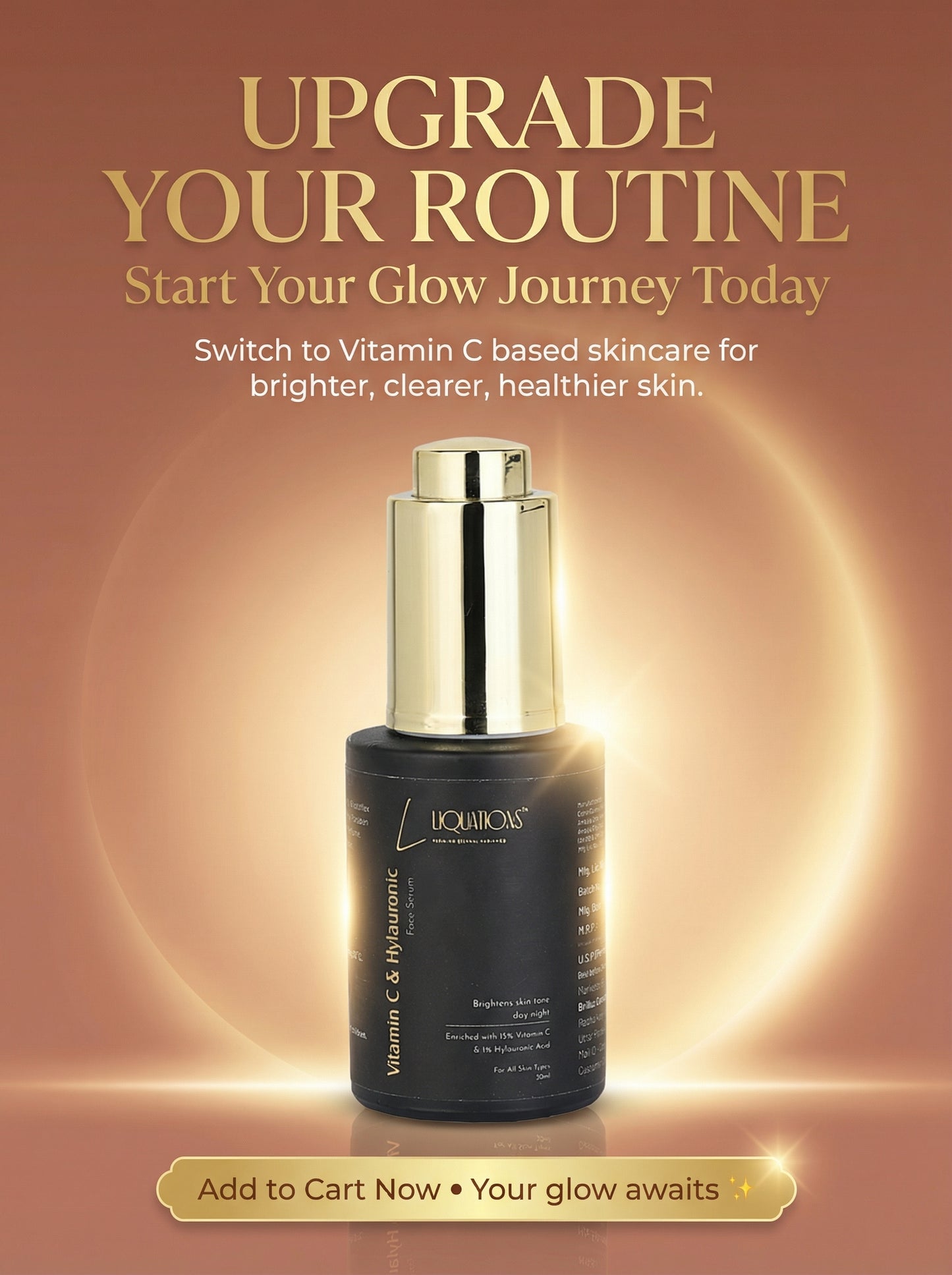 Vitamin C Face Serum 15% with Hyaluronic Acid, Niacinamide & Kojic Acid for Brightening, Dark Spot & Pigmentation Care – 30ml
