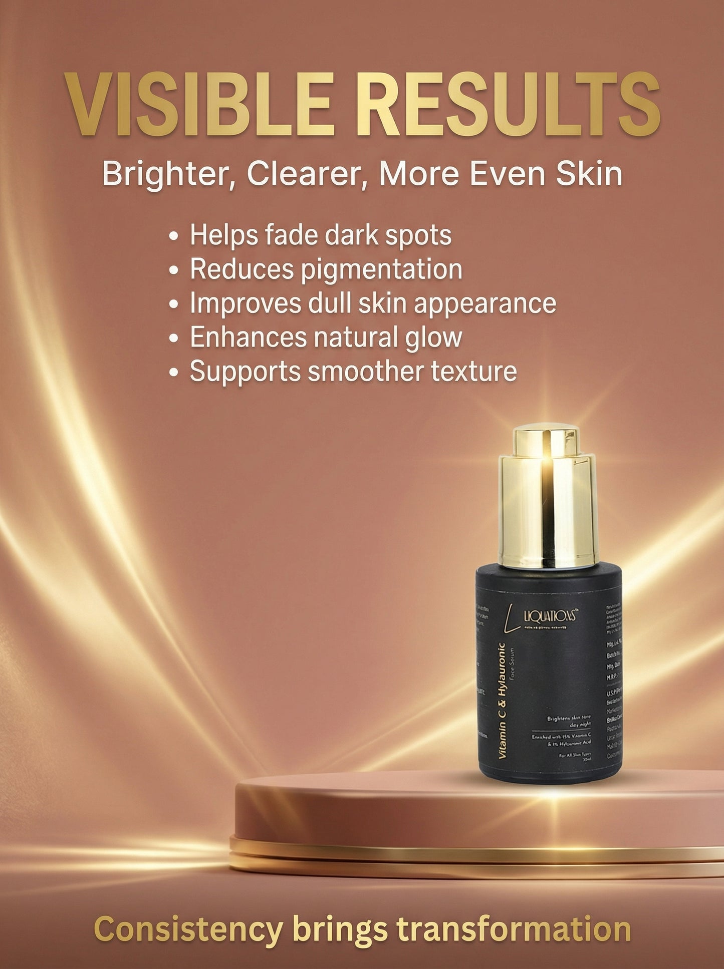 Vitamin C Face Serum 15% with Hyaluronic Acid, Niacinamide & Kojic Acid for Brightening, Dark Spot & Pigmentation Care – 30ml