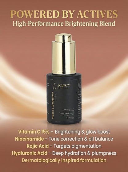 Vitamin C Face Serum 15% with Hyaluronic Acid, Niacinamide & Kojic Acid for Brightening, Dark Spot & Pigmentation Care – 30ml